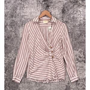 New Anthropologie Top 0 Womens Maeve Dusty Pink Striped Collared Shirt